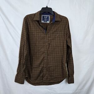 Louis Philippe Mens Brown Checkered Long Sleeve Union SQ Slim Fit Career Shirt M
